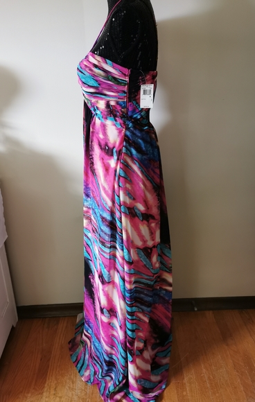 Betsy & Adam Multi Colored Maxi Gown Size 6 - Picture 3 of 11